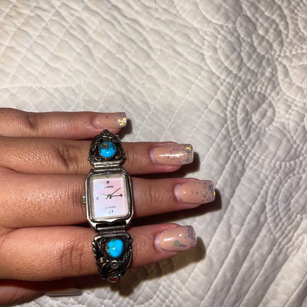 VTG Native American Navajo Sterling Silver and Turquoise Women's Stretch Watch - Picture 4 of 6
